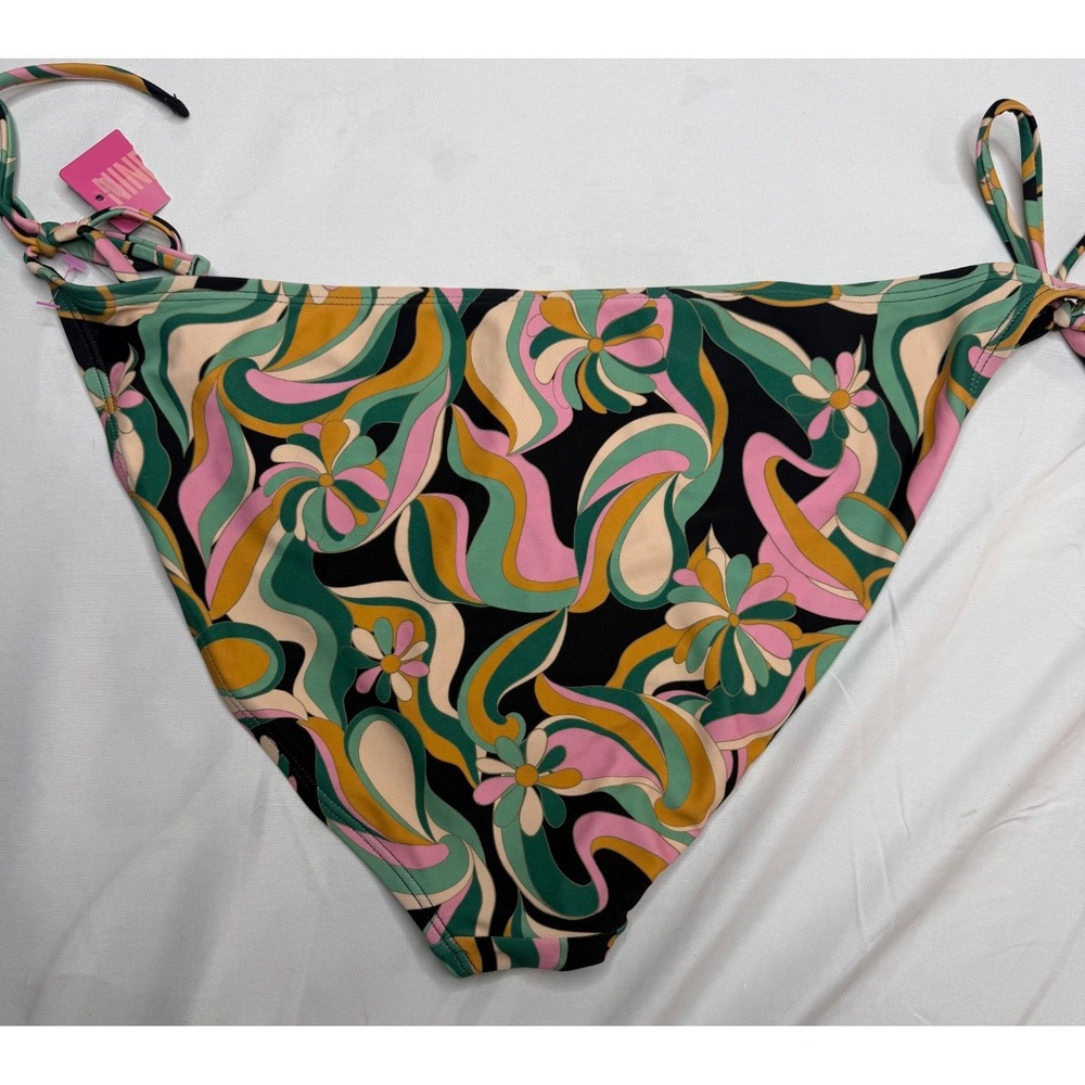 NWT Ninety Nine XXL Retro Floral Psychedelic Side Tie Bikini Bottoms Swim - Picture 3 of 7